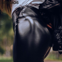 BIVIGAOS moda damska PU spodnie skórzane elastyczny, wysoki stan zimowe legginsy Slim aksamitna skóra legginsy obcisłe spodnie z polaru 5